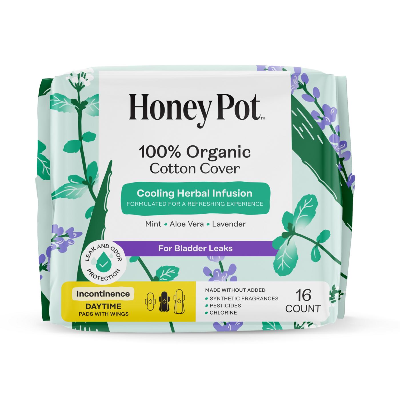 The Honey Pot Organic Cotton Cooling Herbal Daytime Incontinence Pads with Wings; image 1 of 3