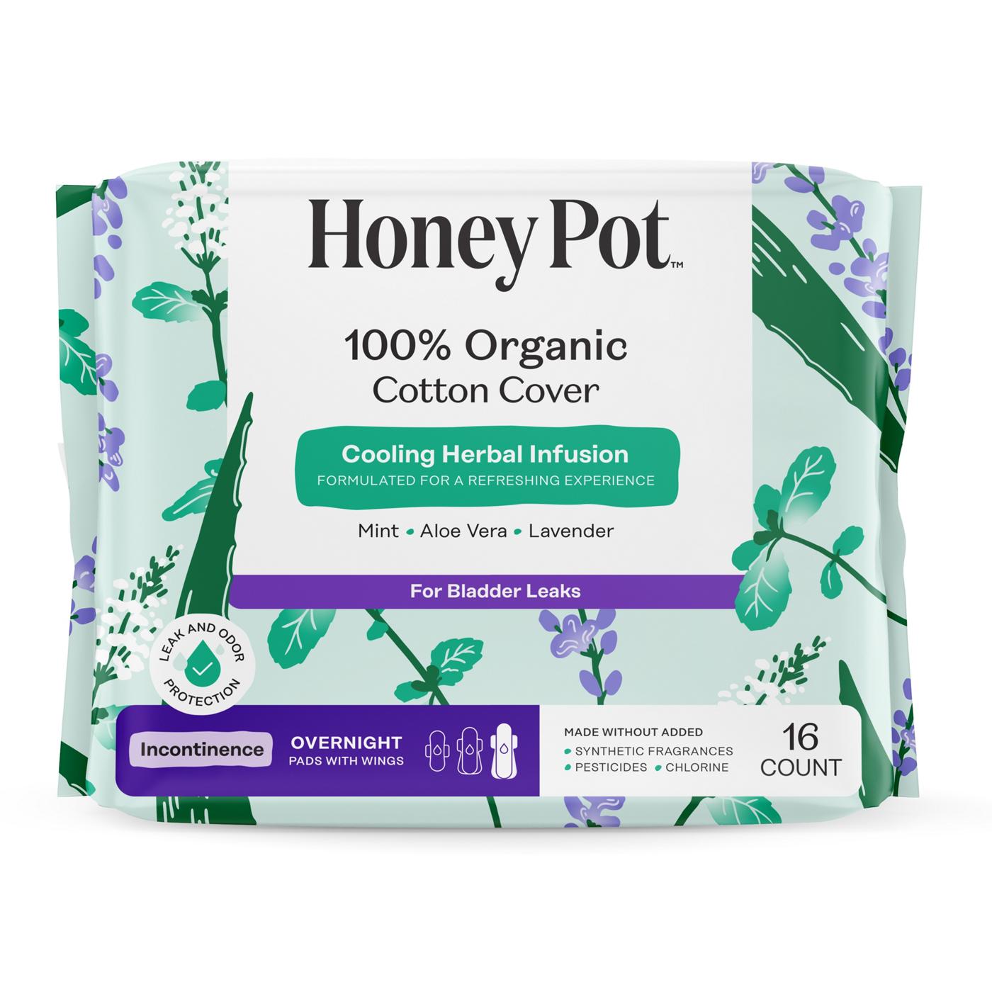 The Honey Pot Organic Cotton Herbal Overnight Incontinence Pads with Wings; image 1 of 3