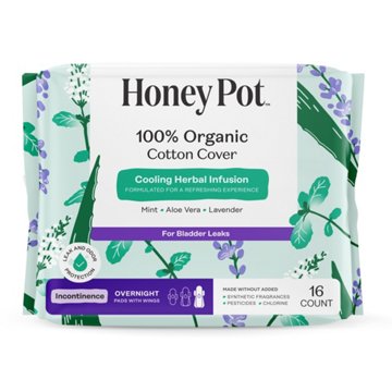 The Honey Pot Organic Cotton Herbal Overnight Incontinence Pads with Wings, 16 ct