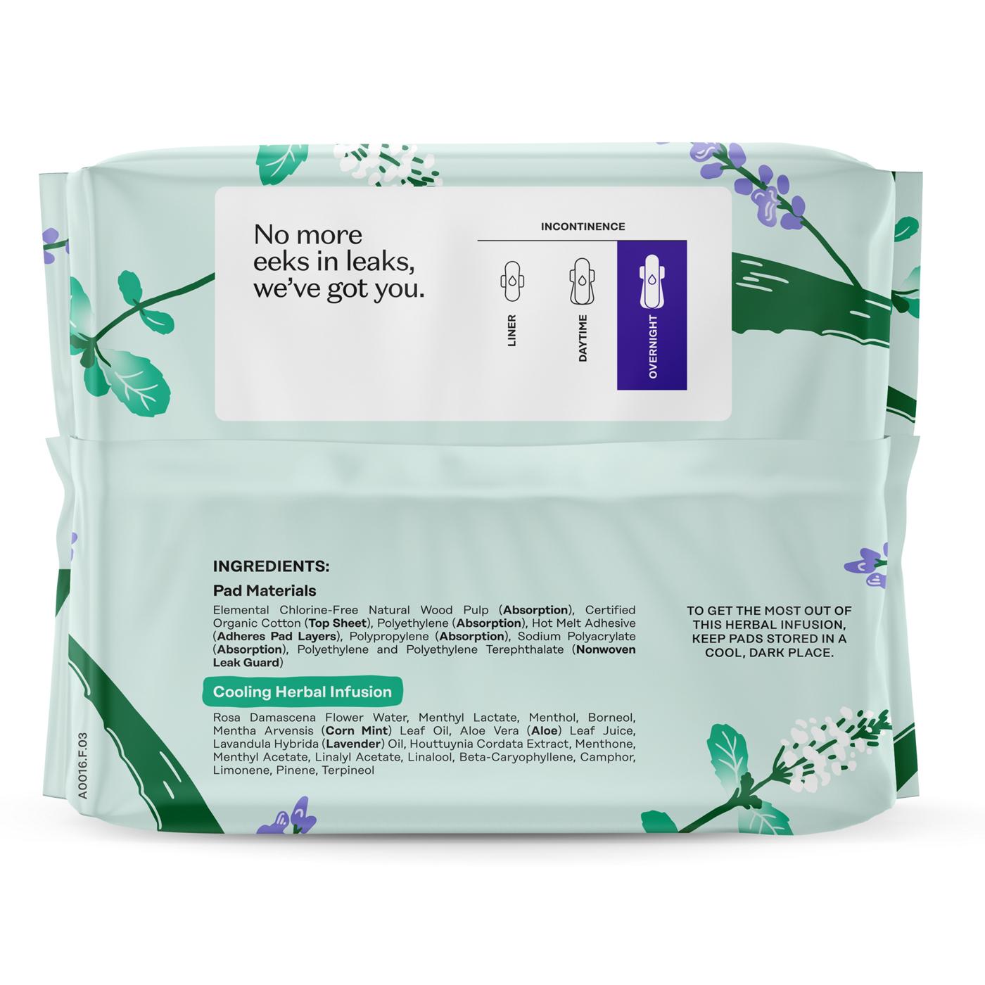 The Honey Pot Organic Cotton Herbal Overnight Incontinence Pads with Wings; image 2 of 3