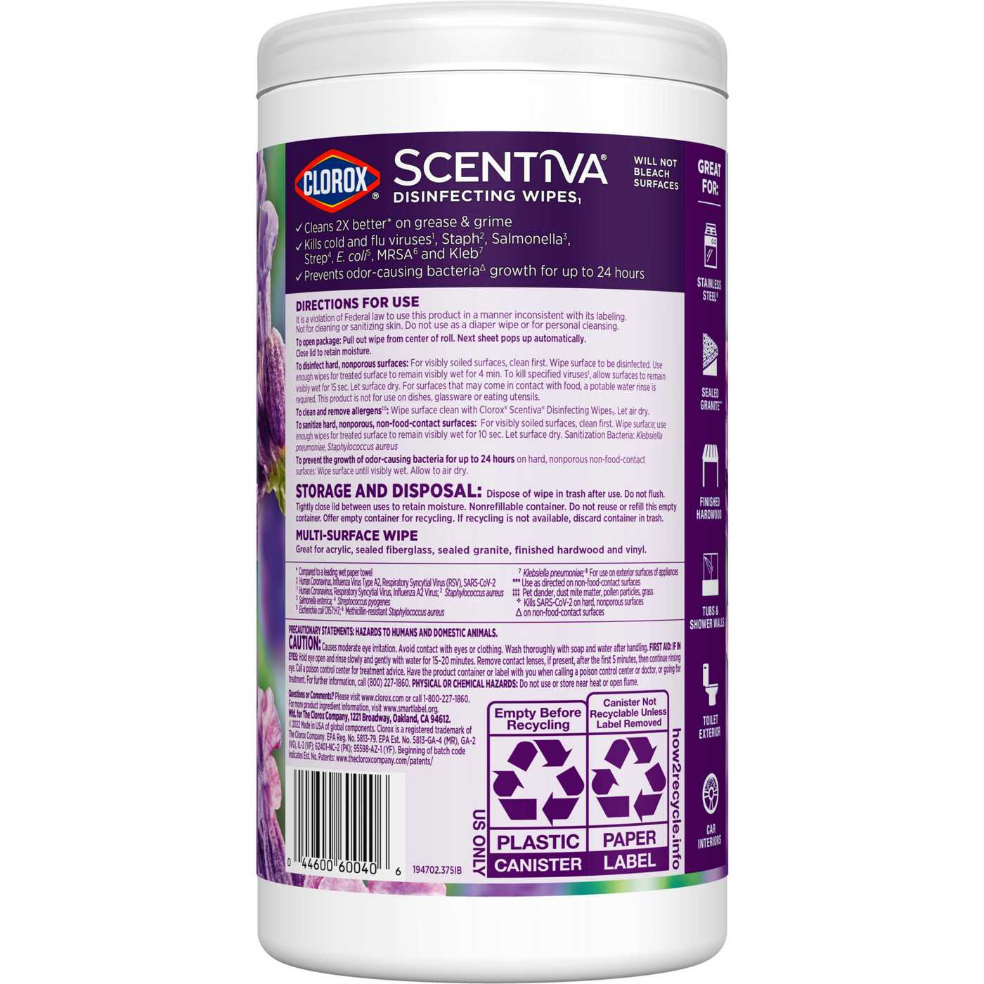 Clorox Scentiva Bleach Free Cleaning Wipes - Lavender & Jasmine; image 14 of 15