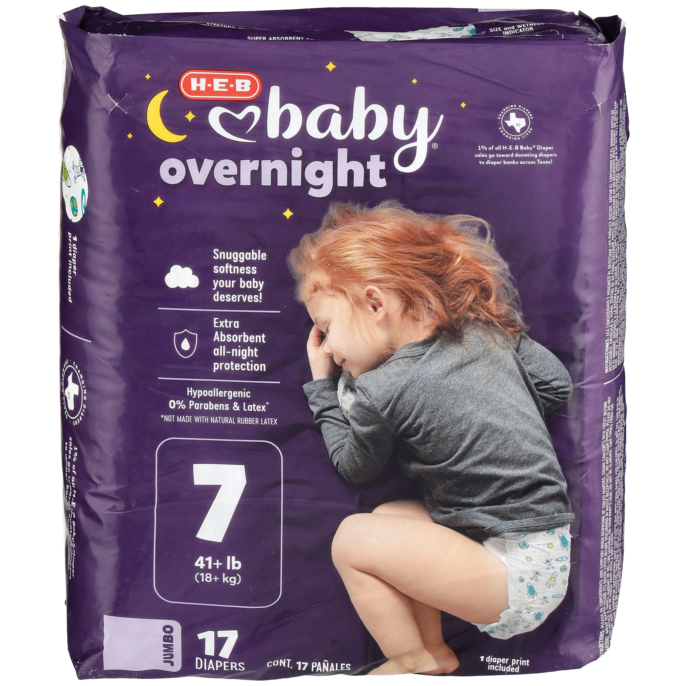 H-E-B Baby Jumbo Overnight Diapers – Size 7