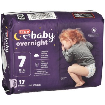 H-E-B Baby Small Pack Overnight Diapers – Size 7, 17 ct