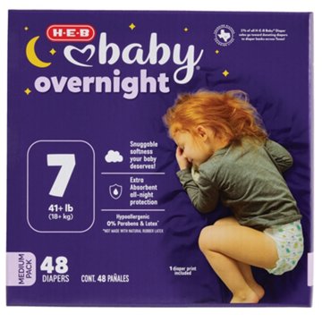 H-E-B Baby Medium Pack Overnight Diapers - Size 7, 48 ct