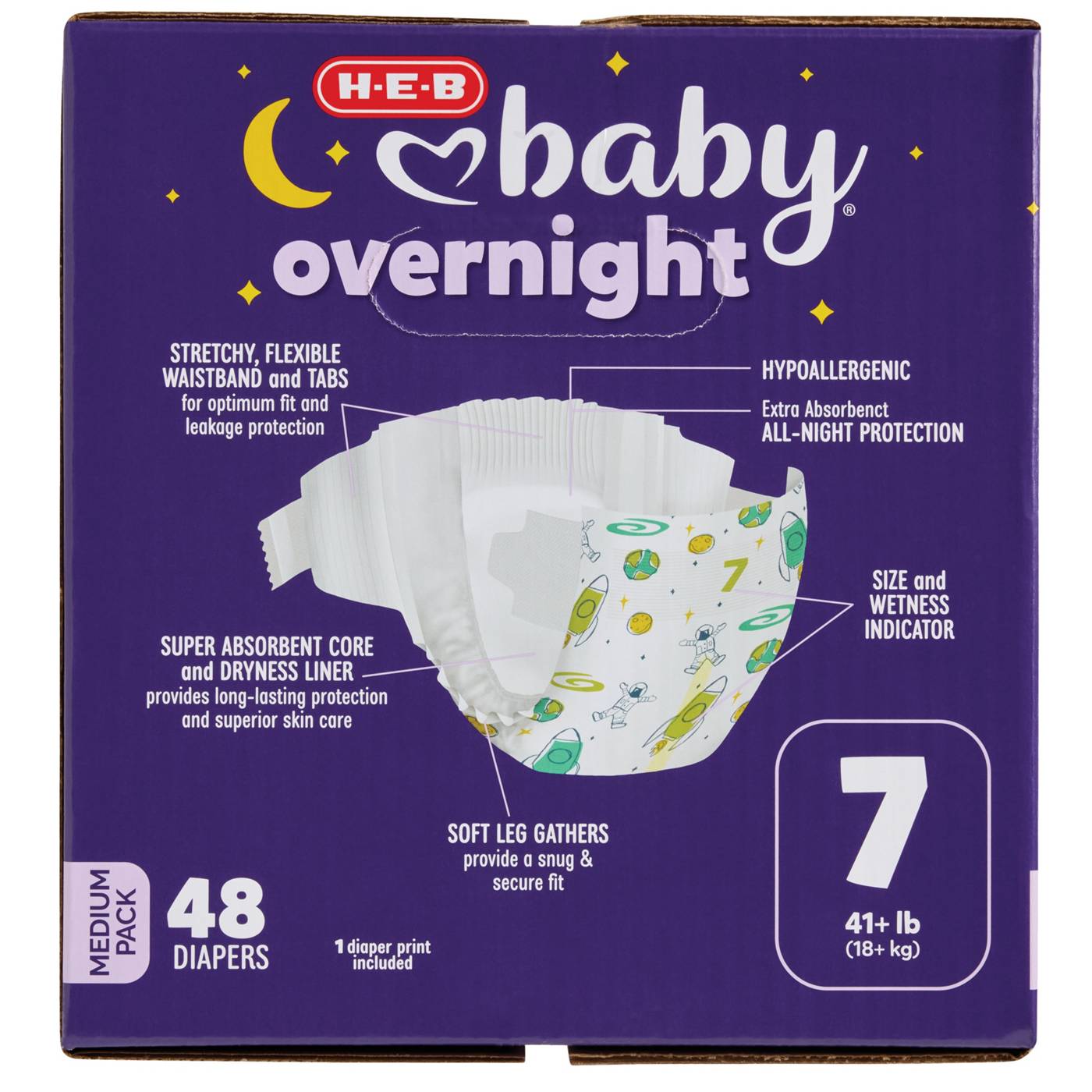 H-E-B Baby Medium Pack Overnight Diapers - Size 7; image 3 of 3