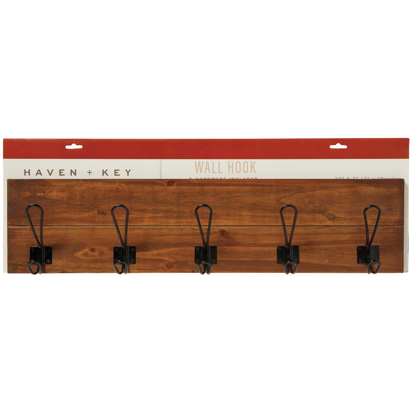 Haven + Key 5 Metal Hook Wooden Wall Hanger; image 3 of 3