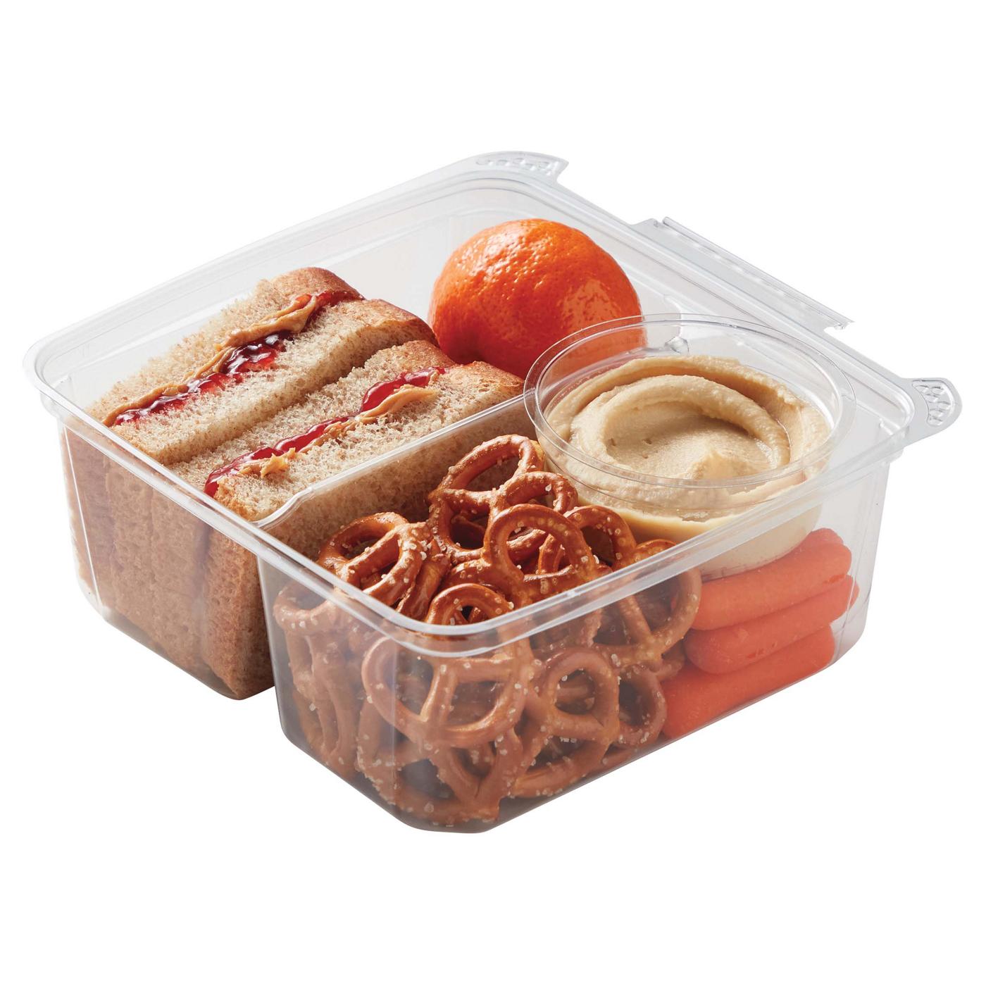 Meal Simple by H-E-B Kids' PB&J Sandwich, Pretzels, Orange, Carrots & Hummus; image 1 of 2