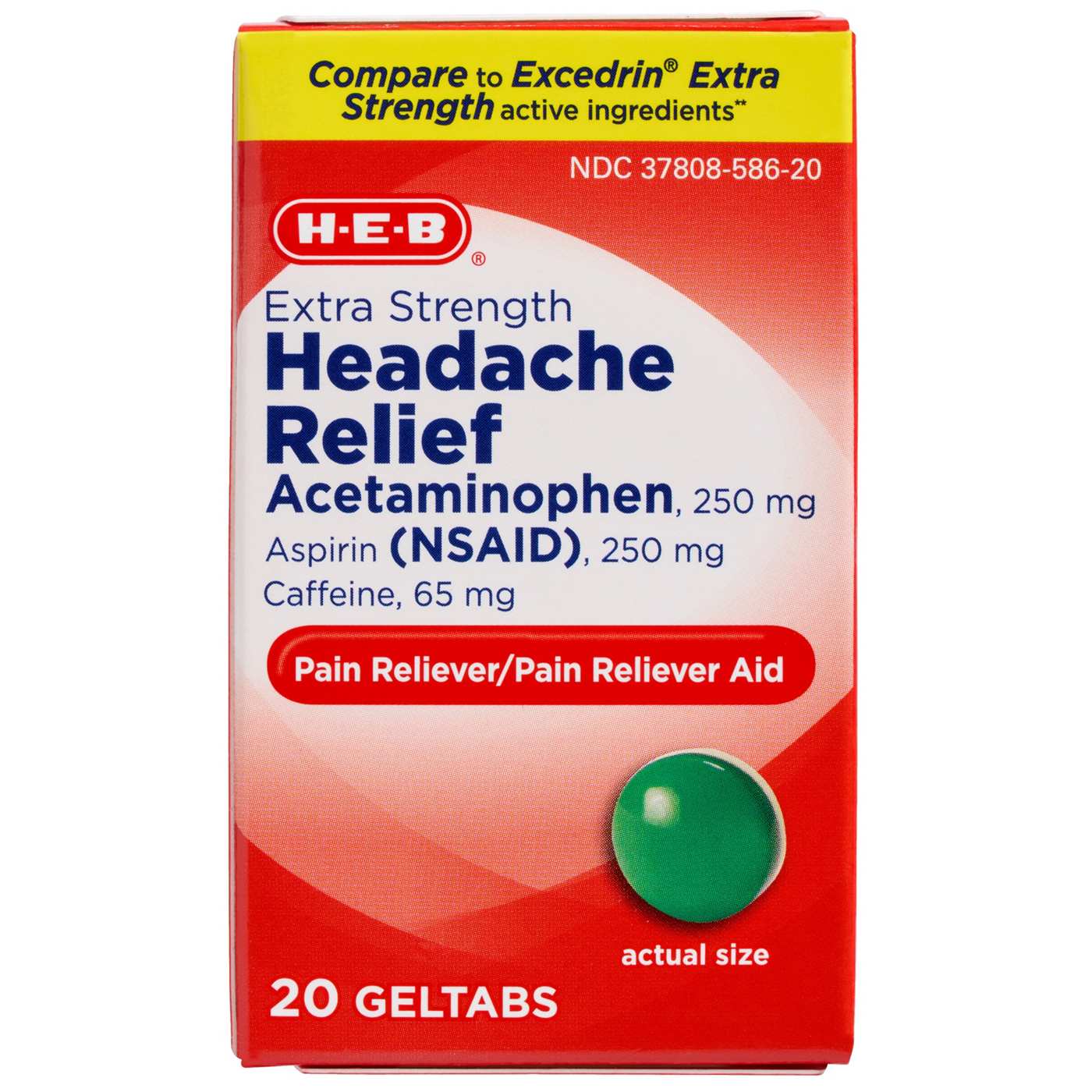 H-E-B Extra Strength Headache Relief Acetaminophen 250 mg Geltabs; image 1 of 5