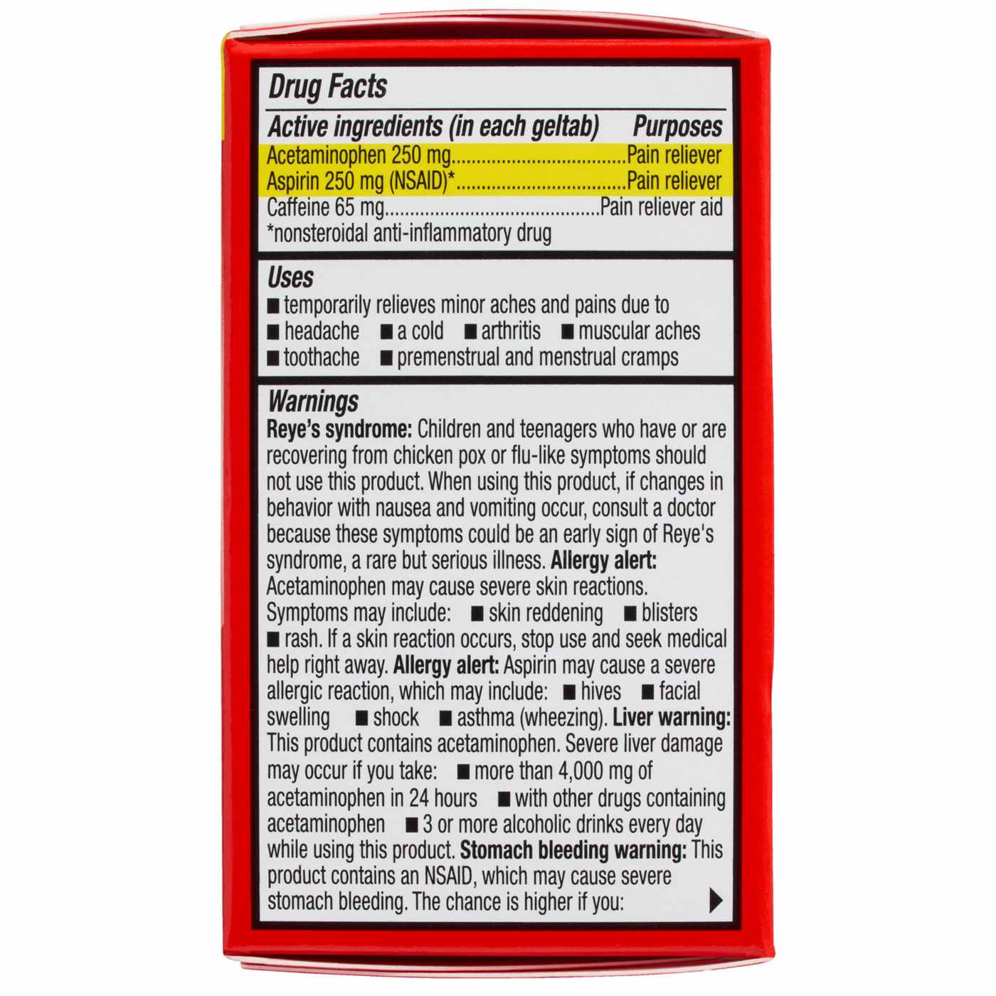 H-E-B Extra Strength Headache Relief Acetaminophen 250 mg Geltabs; image 3 of 5