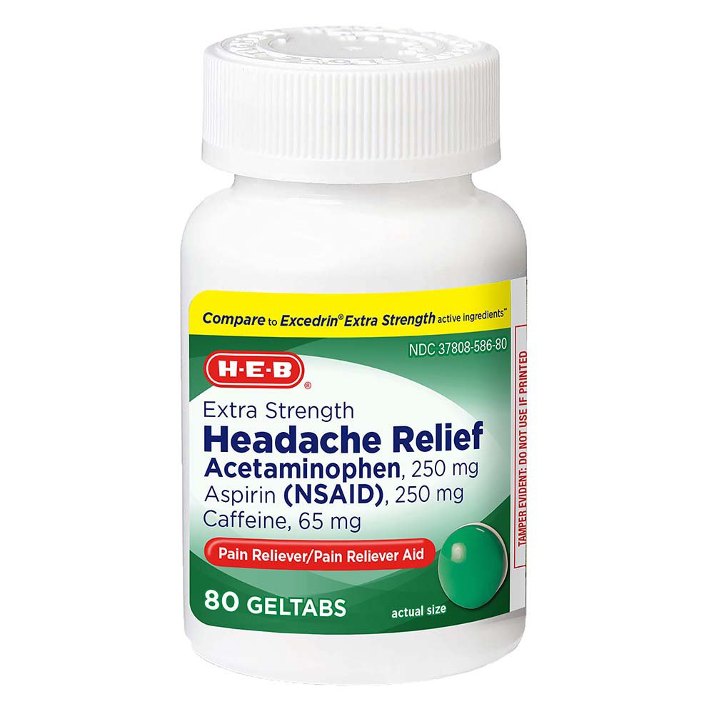 H-E-B Extra Strength Headache Relief Acetaminophen 250 mg Geltabs, 80 ct