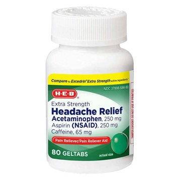 H-E-B Extra Strength Headache Relief Acetaminophen 250 mg Geltabs, 80 ct
