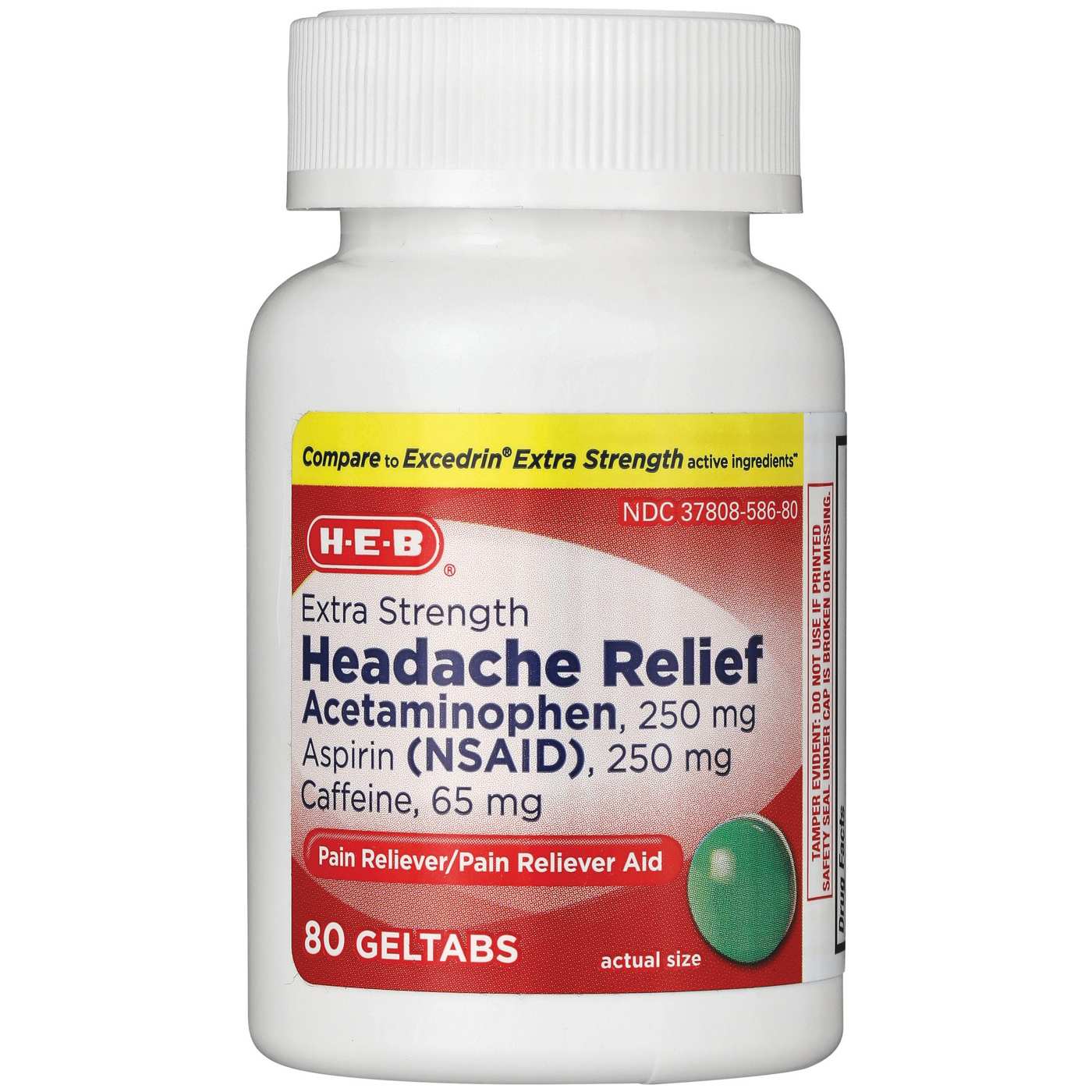 H-E-B Extra Strength Headache Relief Acetaminophen 250 mg Geltabs; image 1 of 2