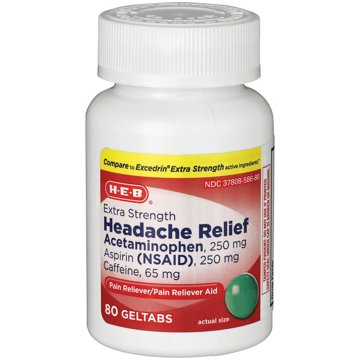 H-E-B Extra Strength Headache Relief Acetaminophen 250 mg Geltabs, 80 ct