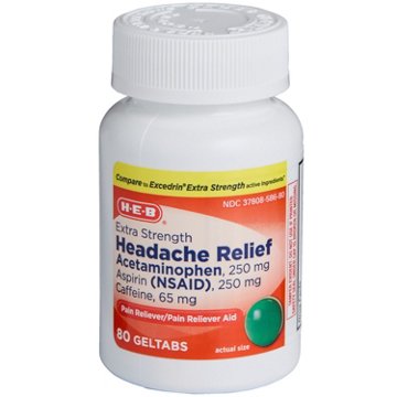 H-E-B Extra Strength Headache Relief Acetaminophen 250 mg Geltabs, 80 ct