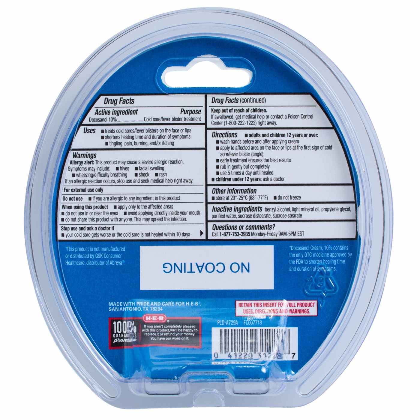 H-E-B Docosanol Cold Sore Treatment Cream with Pump; image 2 of 2