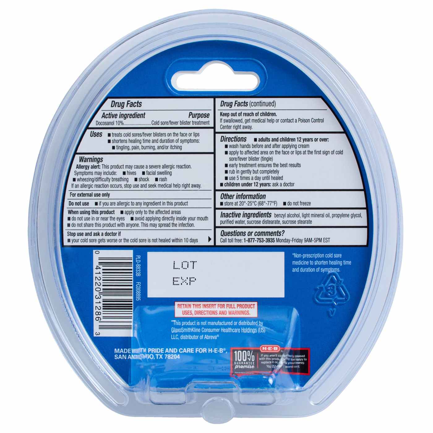 H-E-B Cold Sore & Fever Blister Treatment - Twin Pack; image 2 of 2