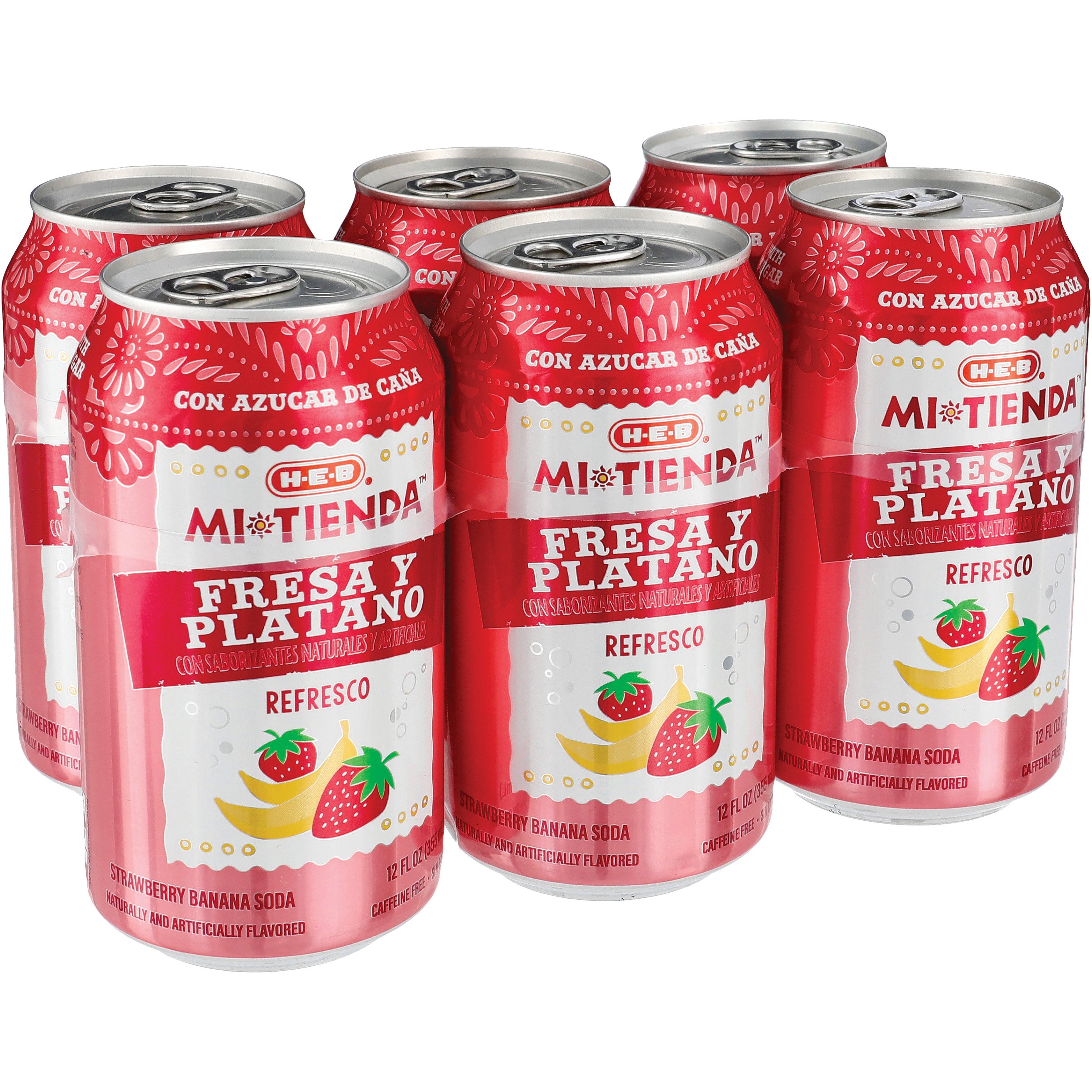 H-E-B Mi Tienda Fresa y Platano Refresco Soda 6 pk Cans - Shop Soda at ...