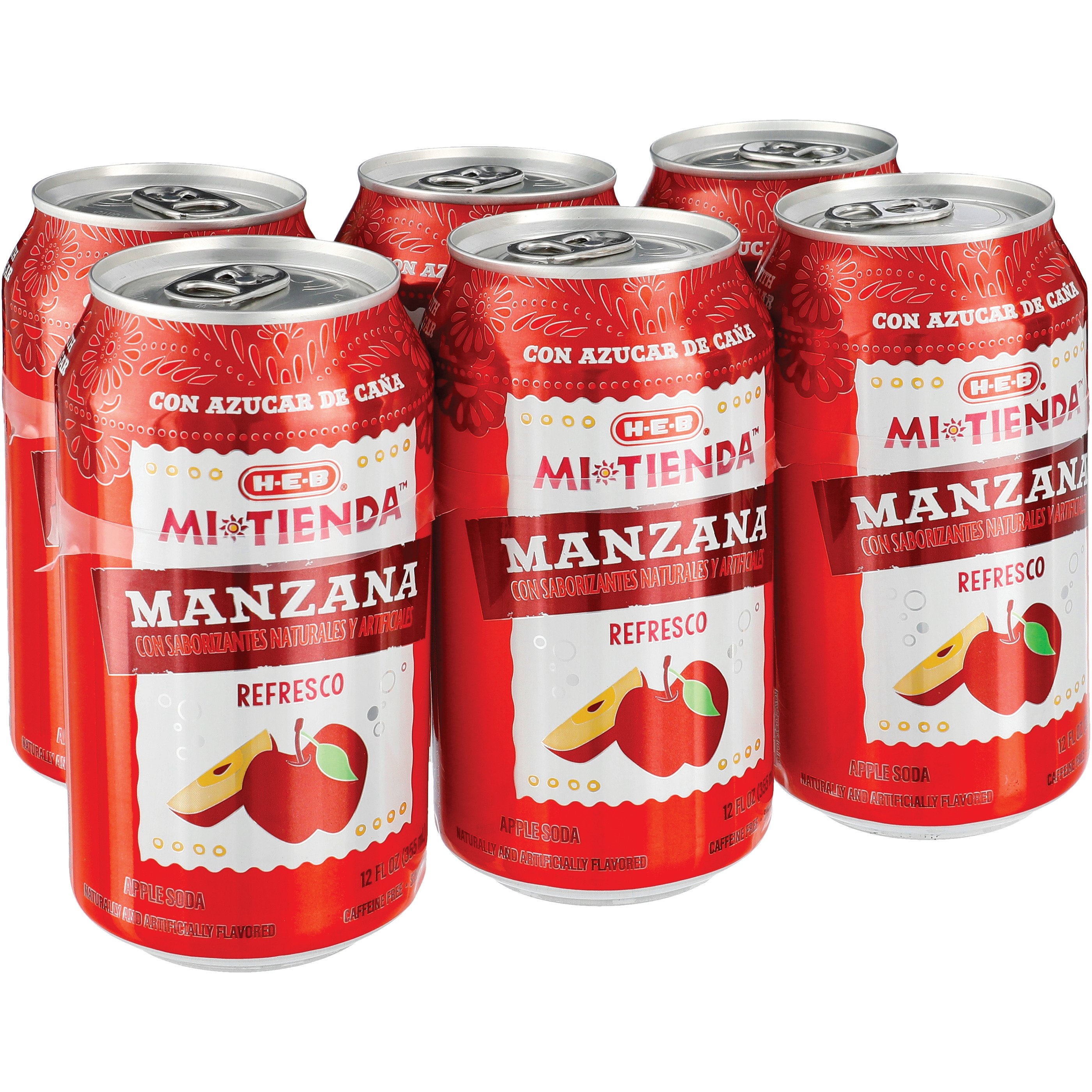 H-E-B Mi Tienda Manzana Refresco Soda 6 pk Cans, 12 oz