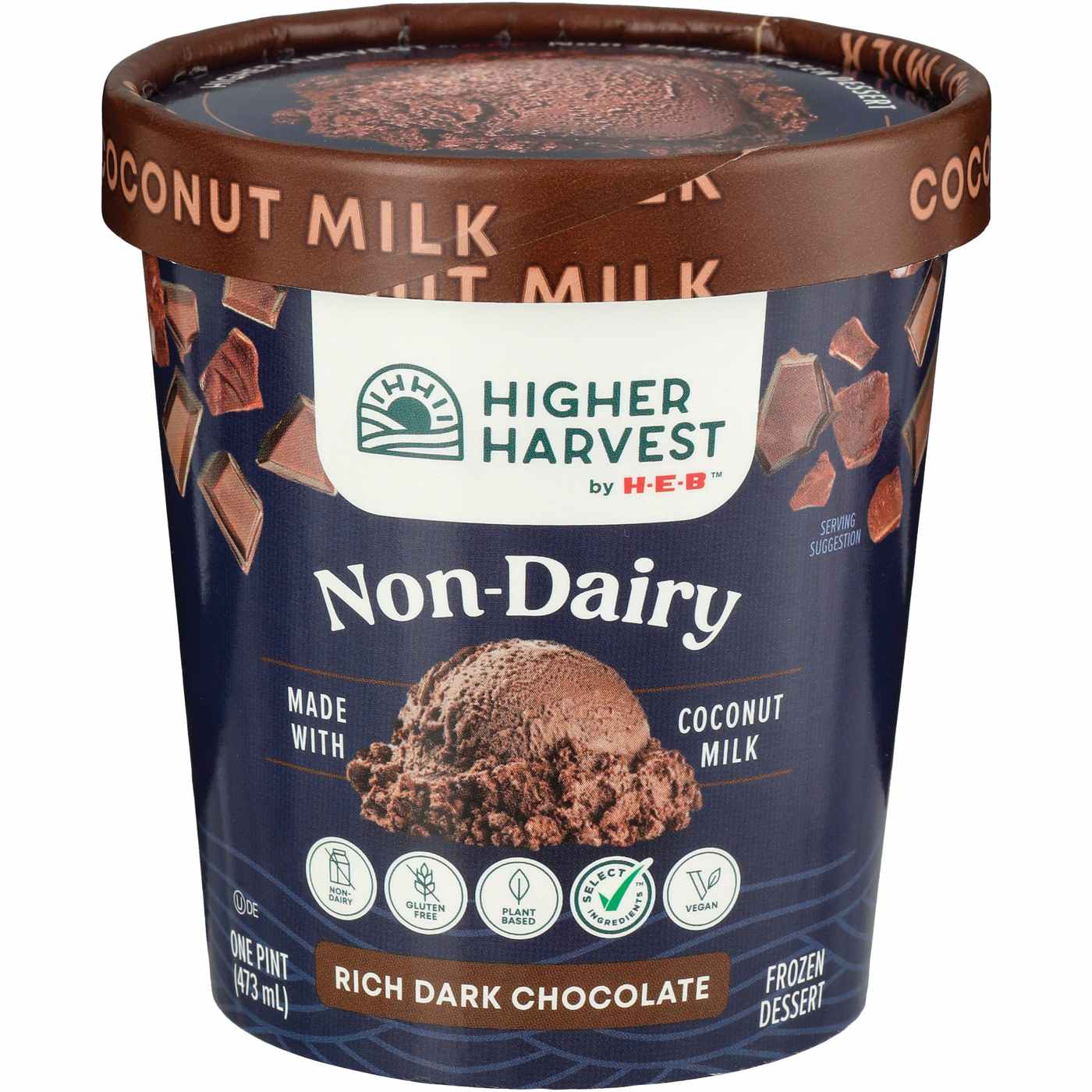 Higher Harvest by H-E-B Zero Sugar Added Non-Dairy Frozen Dessert – Rich Dark Chocolate; image 1 of 2