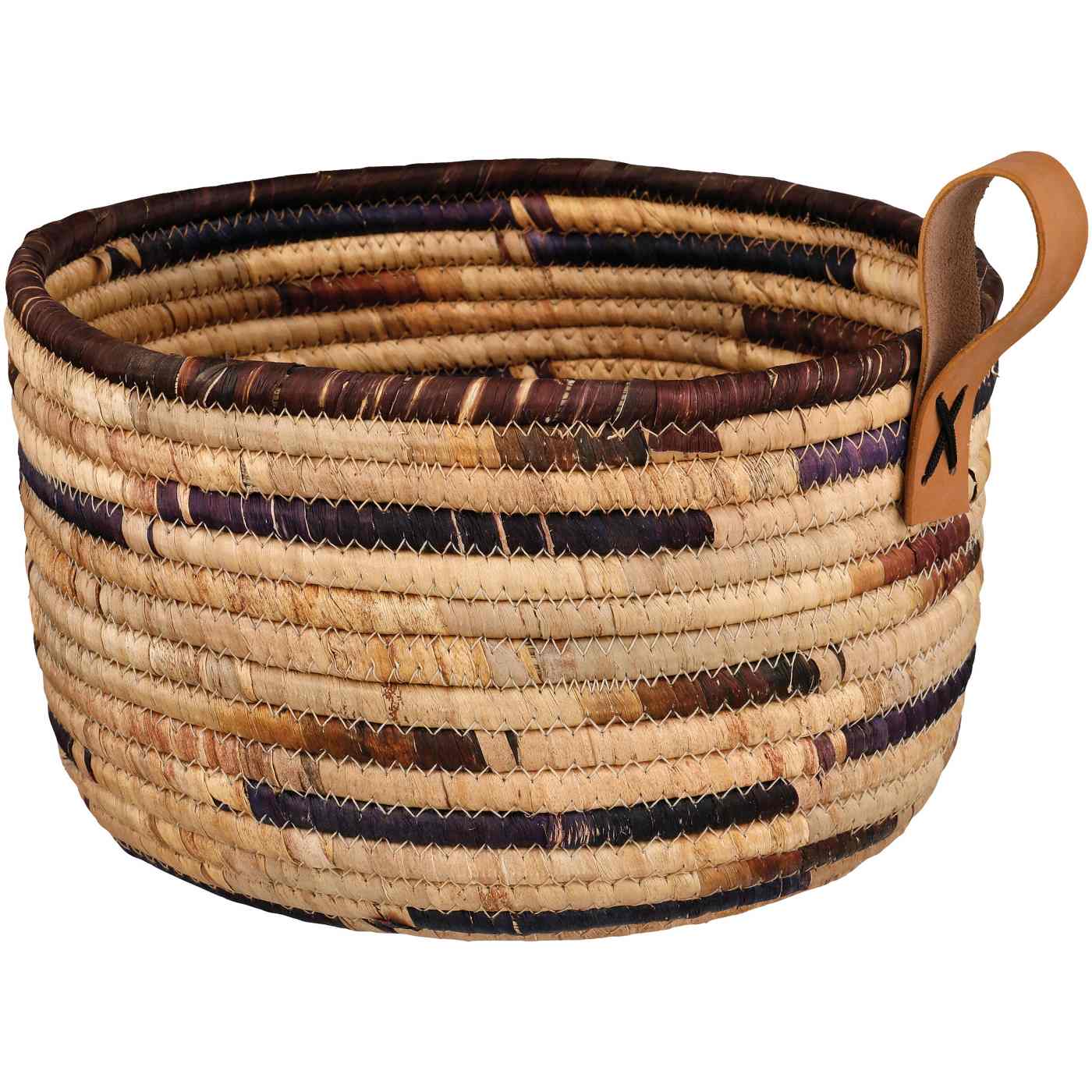 Haven + Key Woven Water Hyacinth Basket with Leather Handle; image 1 of 2