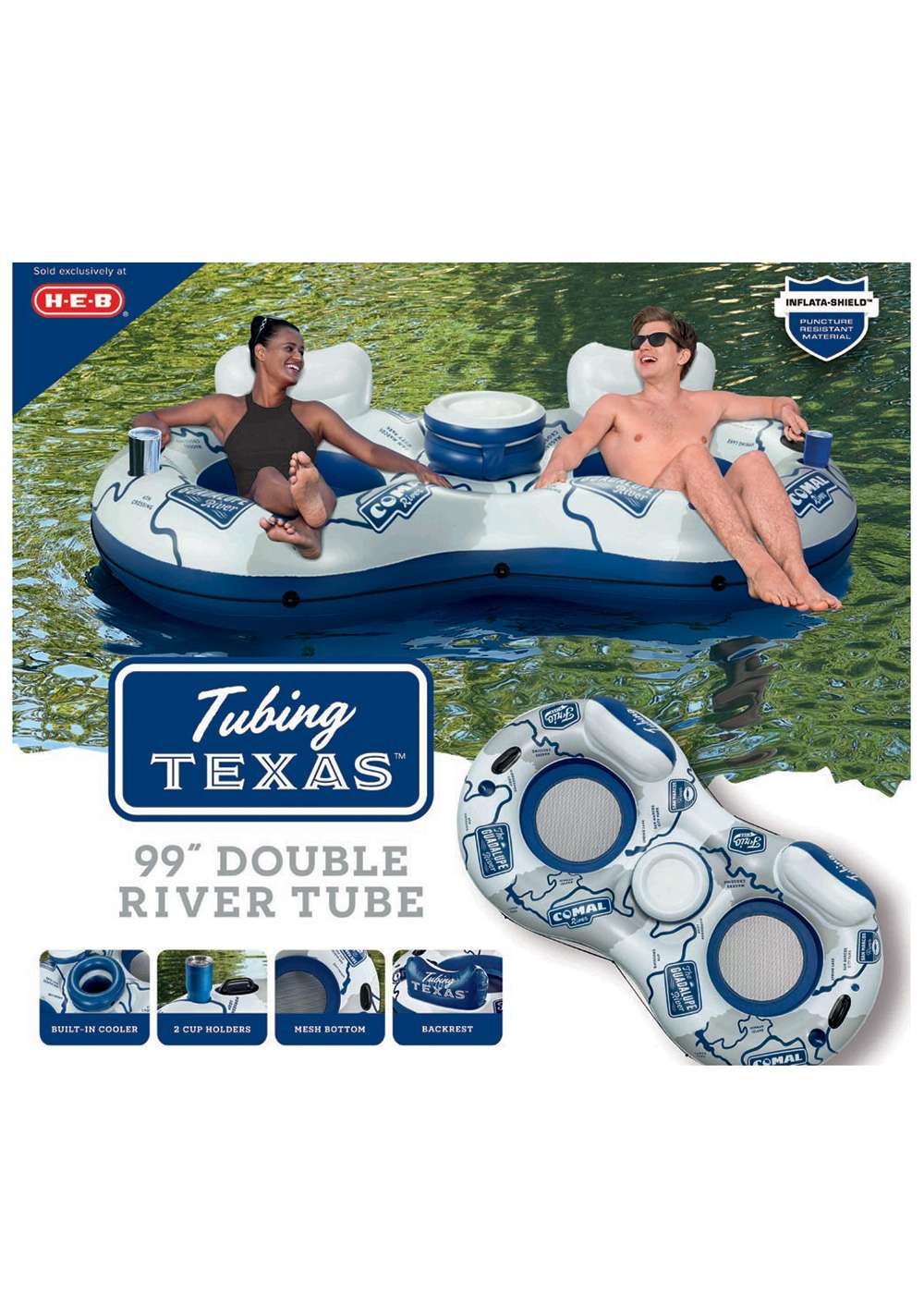 H-E-B Tubing Texas Double River Tube with Built-In Cooler - Gray