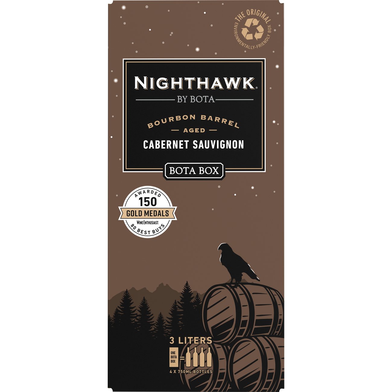 Bota Box Nighthawk Black Bourbon Barrel Aged Cabernet Sauvignon California Box Red Wine, 3 L