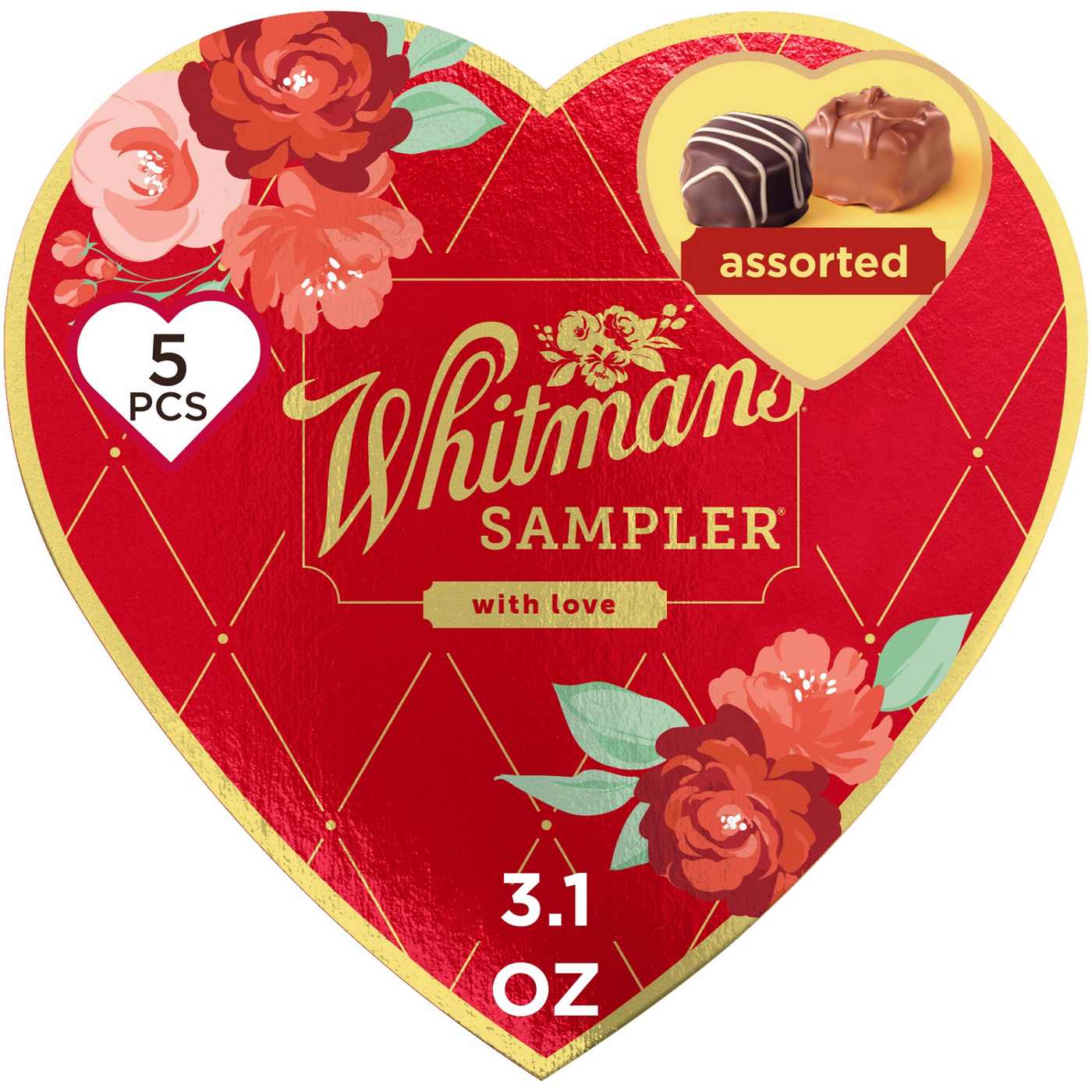 Whitman's Sampler Assorted Chocolates Valentine's Heart Gift Box, 5 pc; image 1 of 4