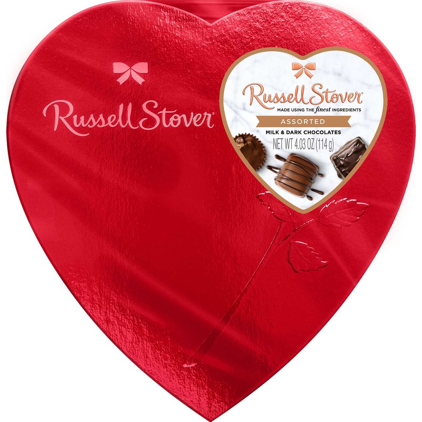 Russell Stover Assorted Milk And Dark Chocolates Valentines Red Foil Heart T Box 7 Pc Shop 1648