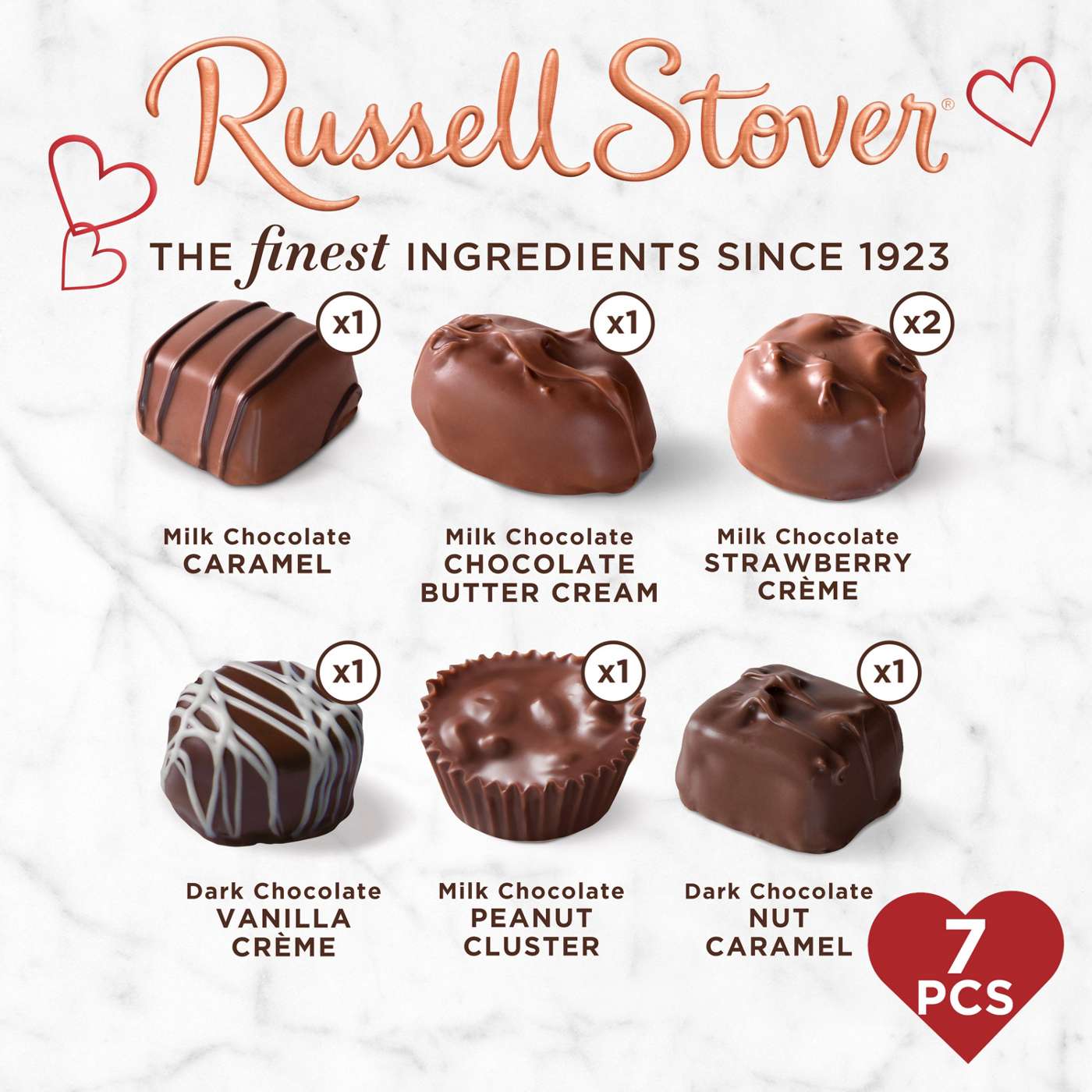 Russell Stover Assorted Chocolates Valentine's Red Foil Heart Gift Box, 7 pc; image 4 of 7