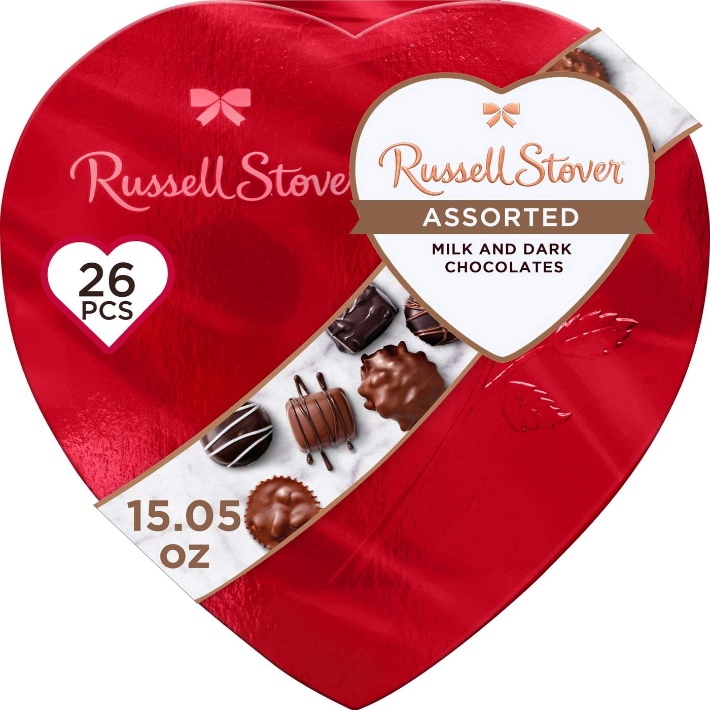 Russell Stover Assorted Chocolates Valentine's Red Foil Heart Gift Box, 26 pc; image 1 of 7