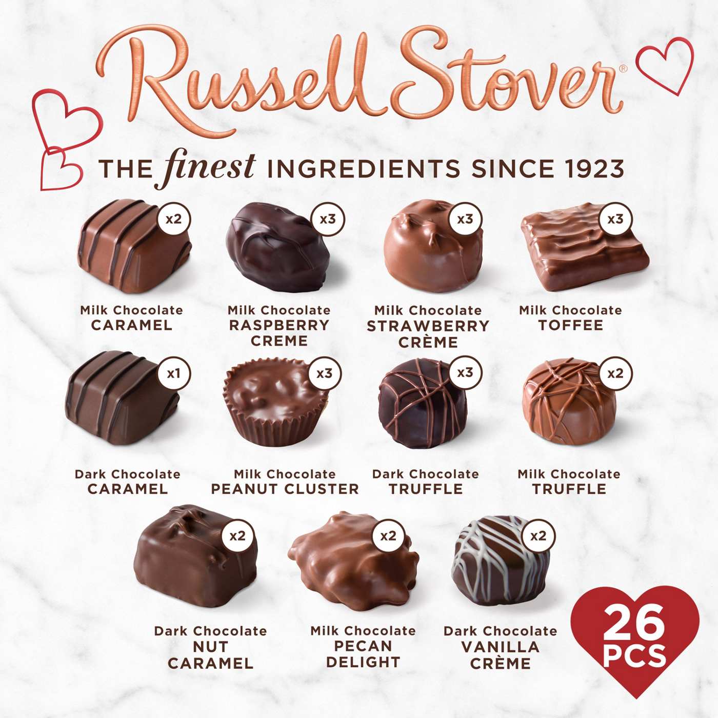 Russell Stover Assorted Chocolates Valentine's Red Foil Heart Gift Box, 26 pc; image 2 of 7