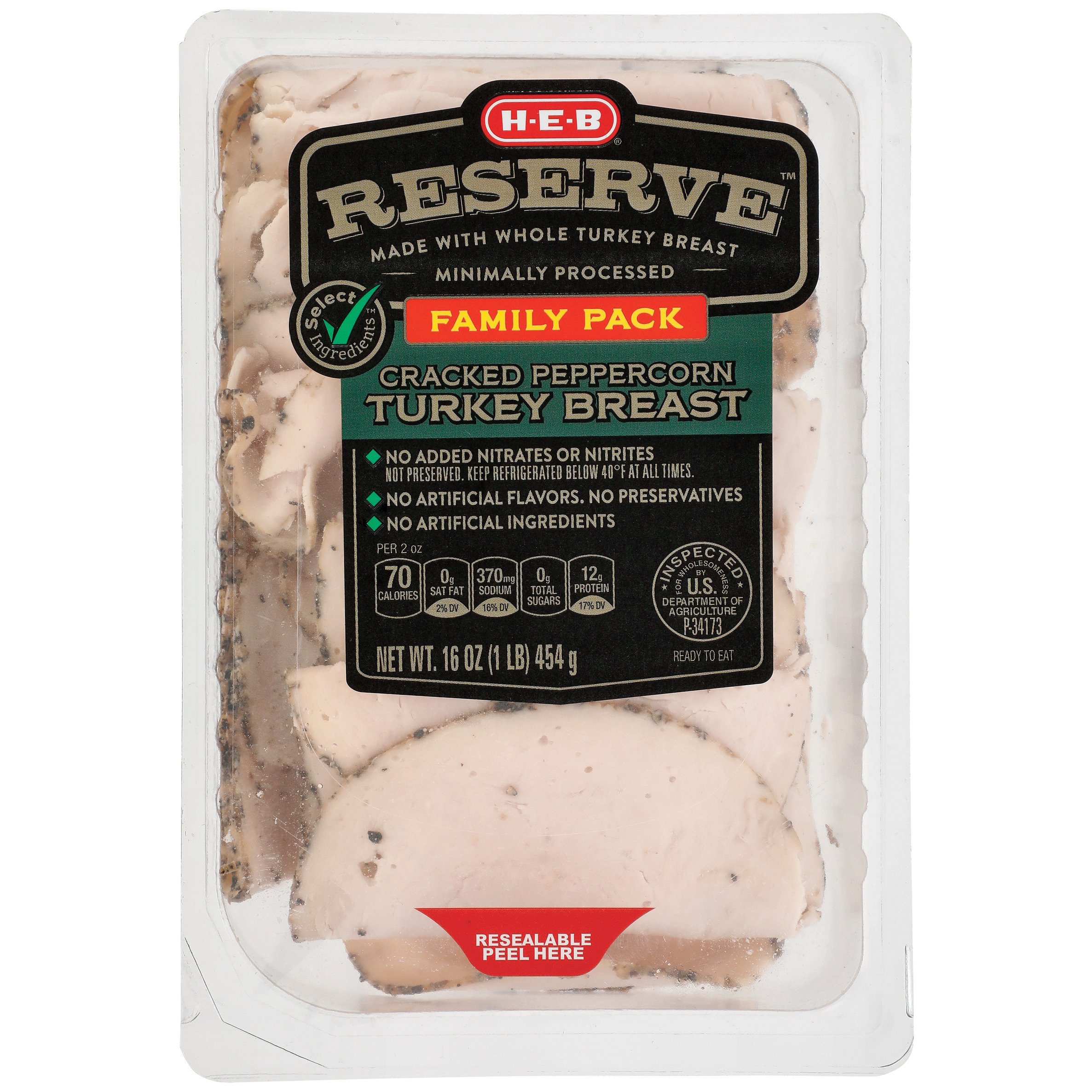 H-E-B Reserve Cracked Peppercorn Turkey Breast Lunch Meat - Family Pack, 16 oz