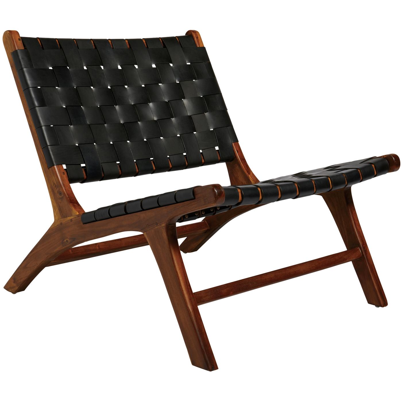 Haven + Key Woven Black Leather Accent Chair with Wood Frame; image 1 of 5