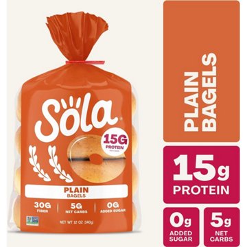 Sola 15g Protein Plain Bagels, 12 oz