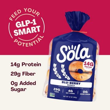 Sola 14g Protein Blu-berry Bagels, 12 oz