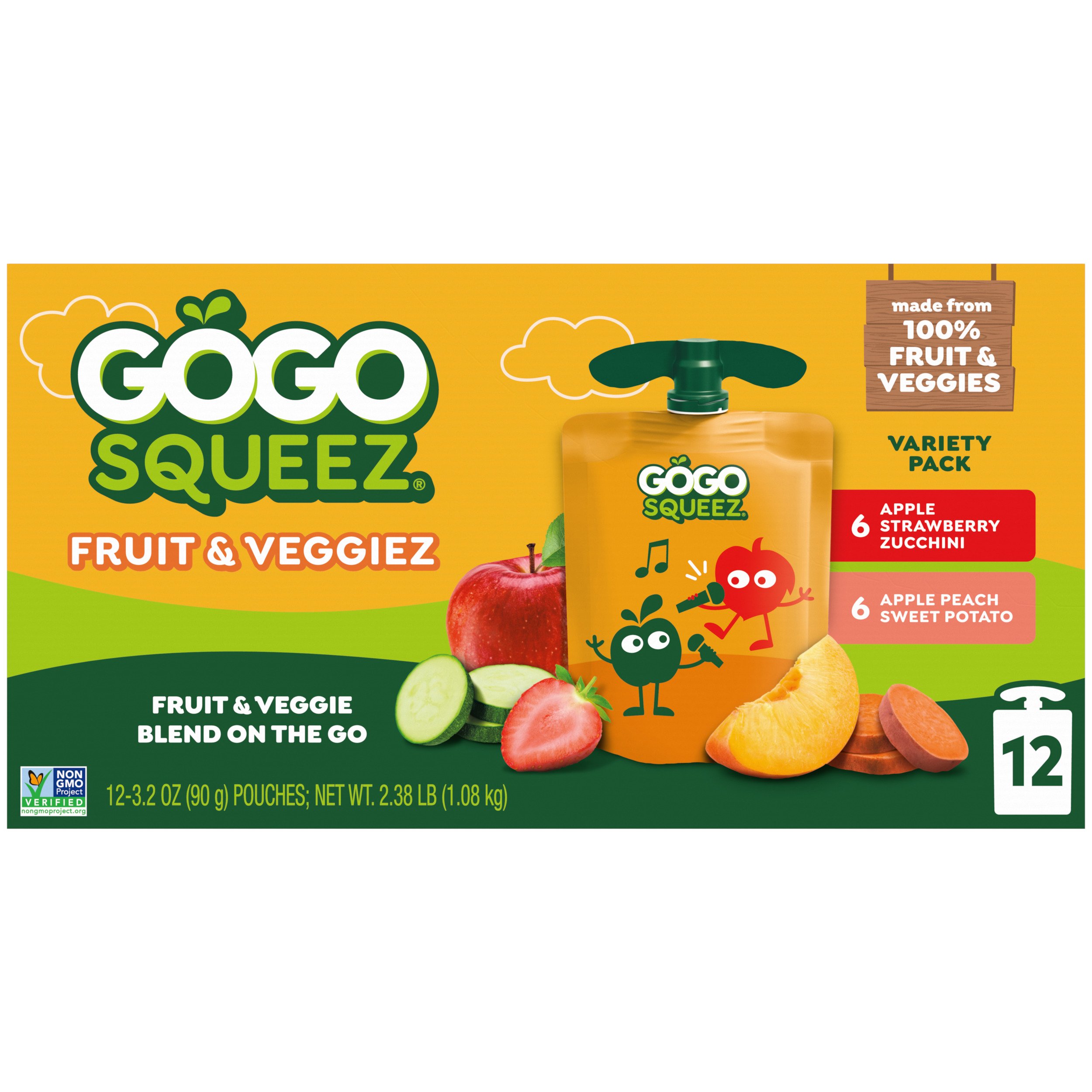 GoGo squeeZ Fruit & VeggieZ No Sugar Added Peach/Strawberry