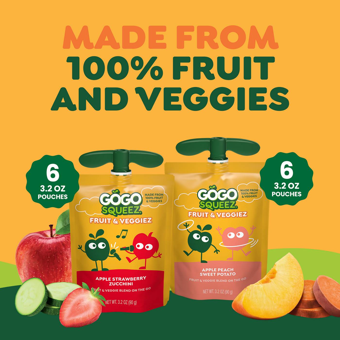 GoGo squeeZ Fruit & VeggieZ No Sugar Added Peach/Strawberry Applesauce Variety Pouches; image 6 of 8