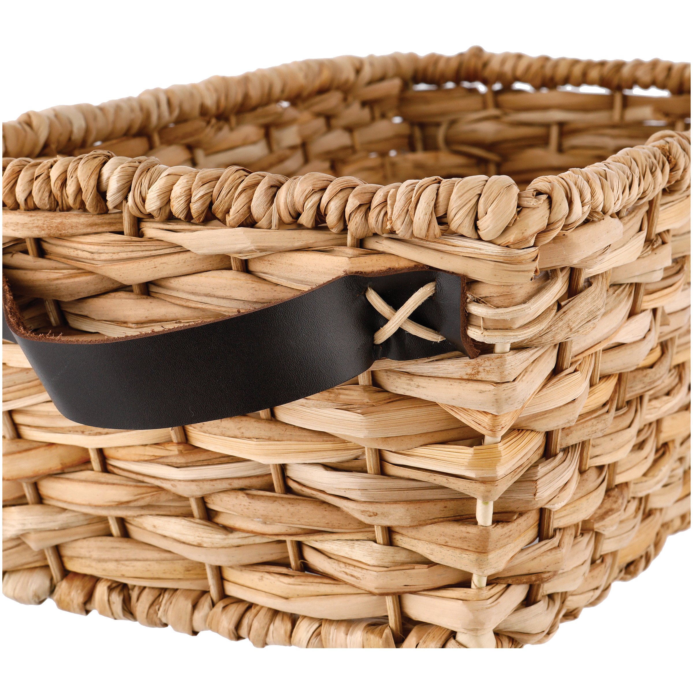 Haven + Key Small Rectangular Storage Basket with Leather Handles - Brown