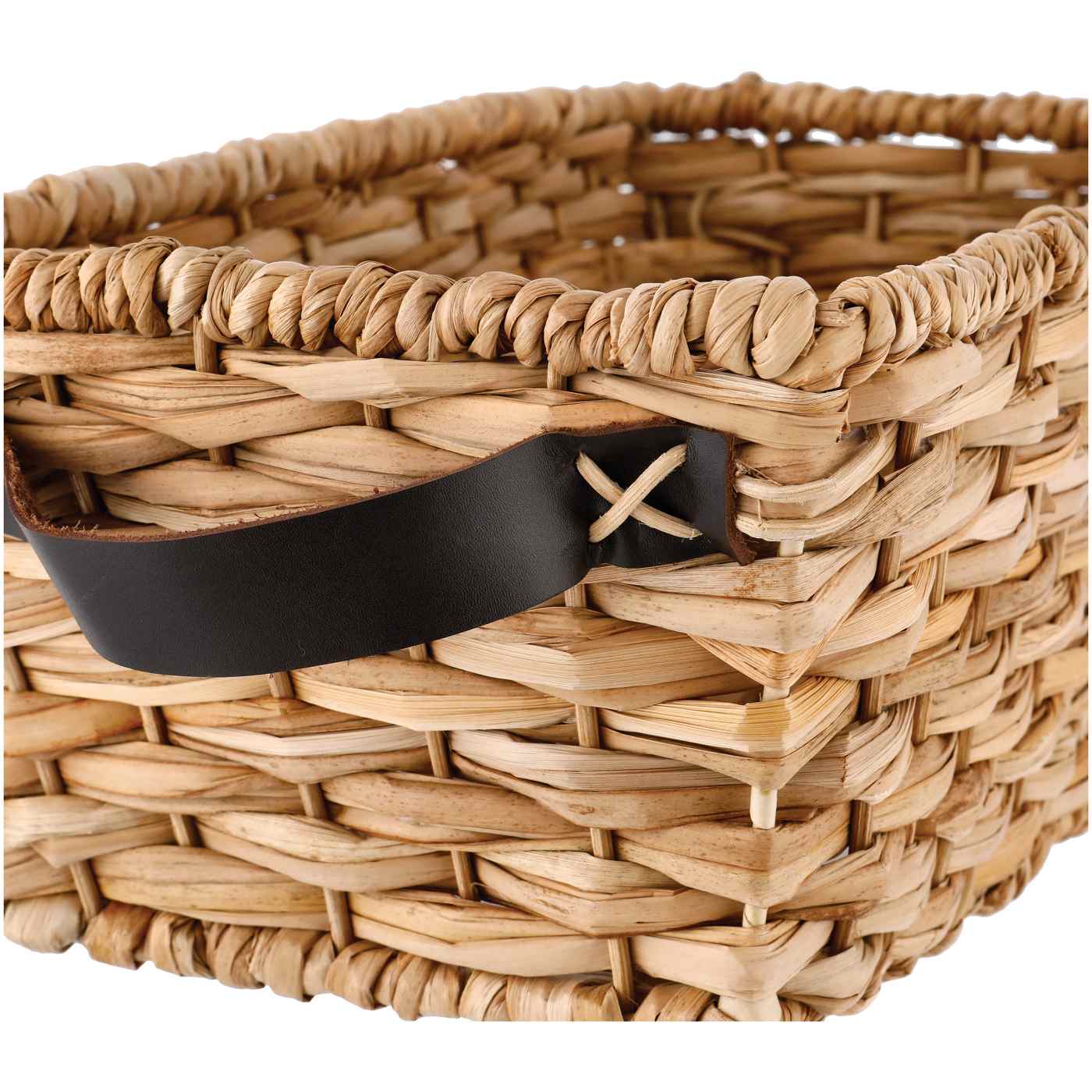 Haven + Key Medium Rectangular Storage Basket with Leather Handles