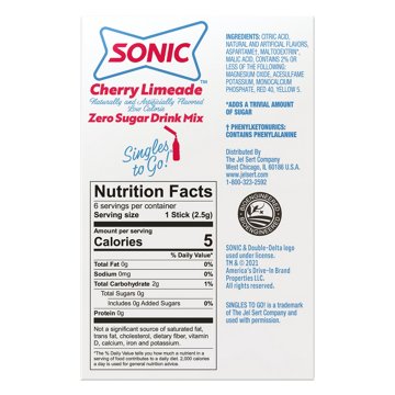 Sonic Singles-To-Go Sugar Free Drink Mix – Cherry Limeade, 6 ct