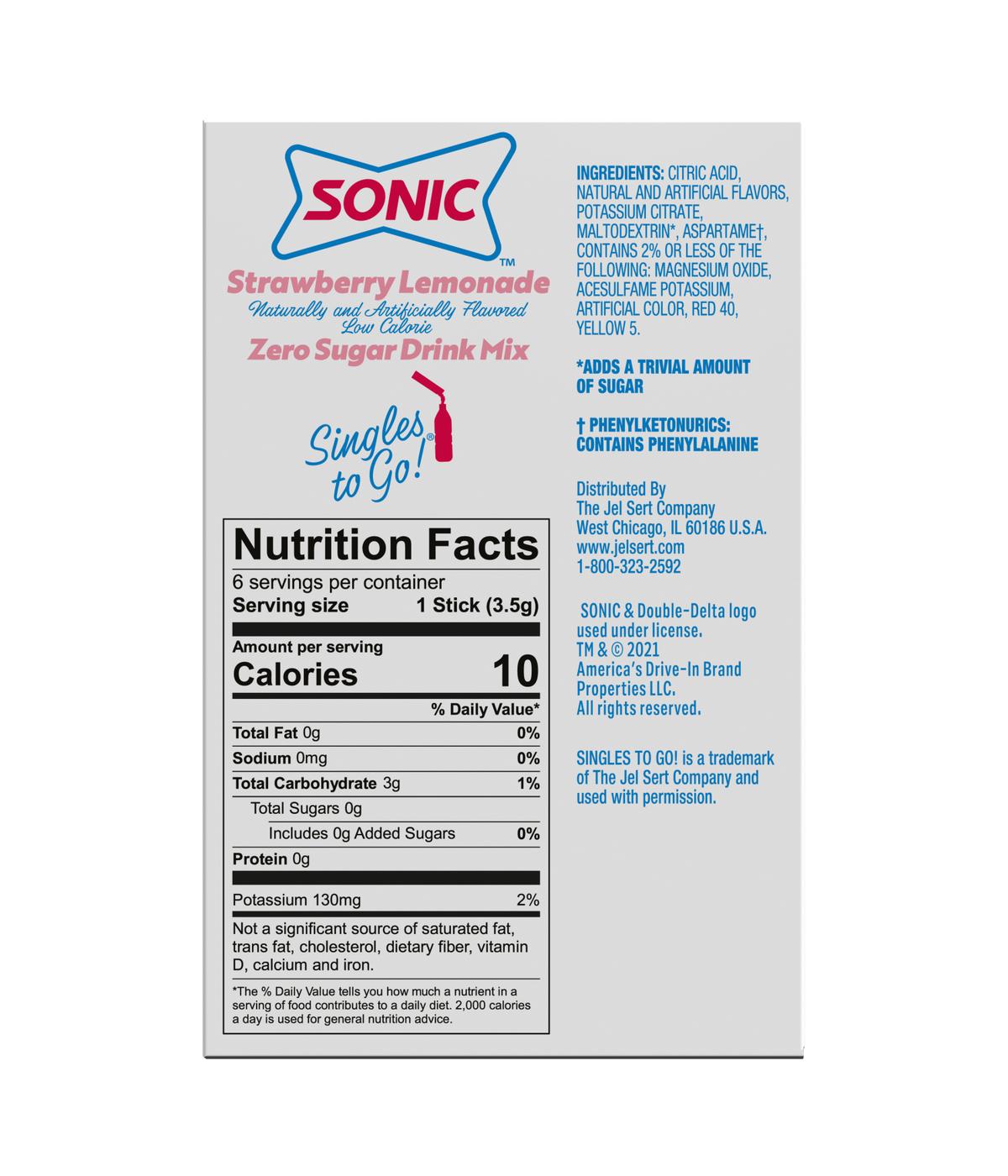 Sonic Singles-To-Go Sugar Free Drink Mix – Strawberry Lemonade; image 4 of 4