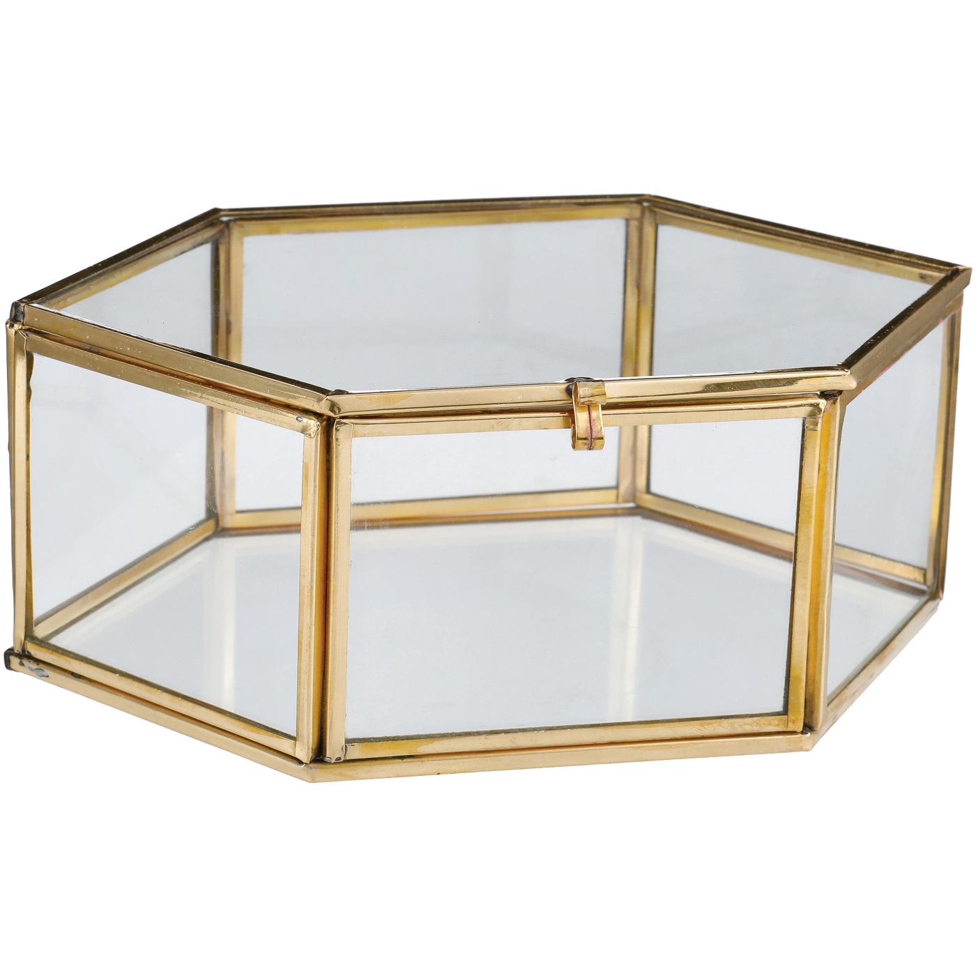Haven + Key Hexagon Glass Jewelry Box with Golden Trim; image 1 of 2