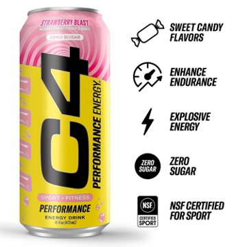 C4 Performance Zero Sugar Energy Drink - Strawberry Blast, 16 oz