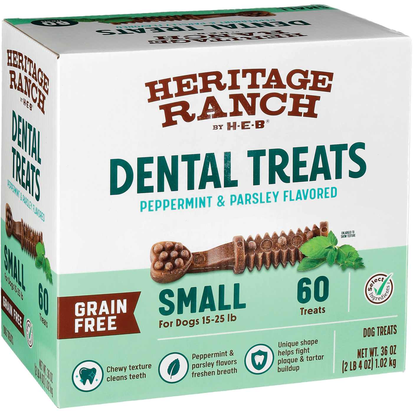 Heritage Ranch by H-E-B Grain Free Peppermint & Parsley Small Breed Dental Dog Treats; image 1 of 2