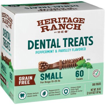 Heritage Ranch by H-E-B Grain Free Peppermint & Parsley Small Breed Dental Dog Treats, 60 ct