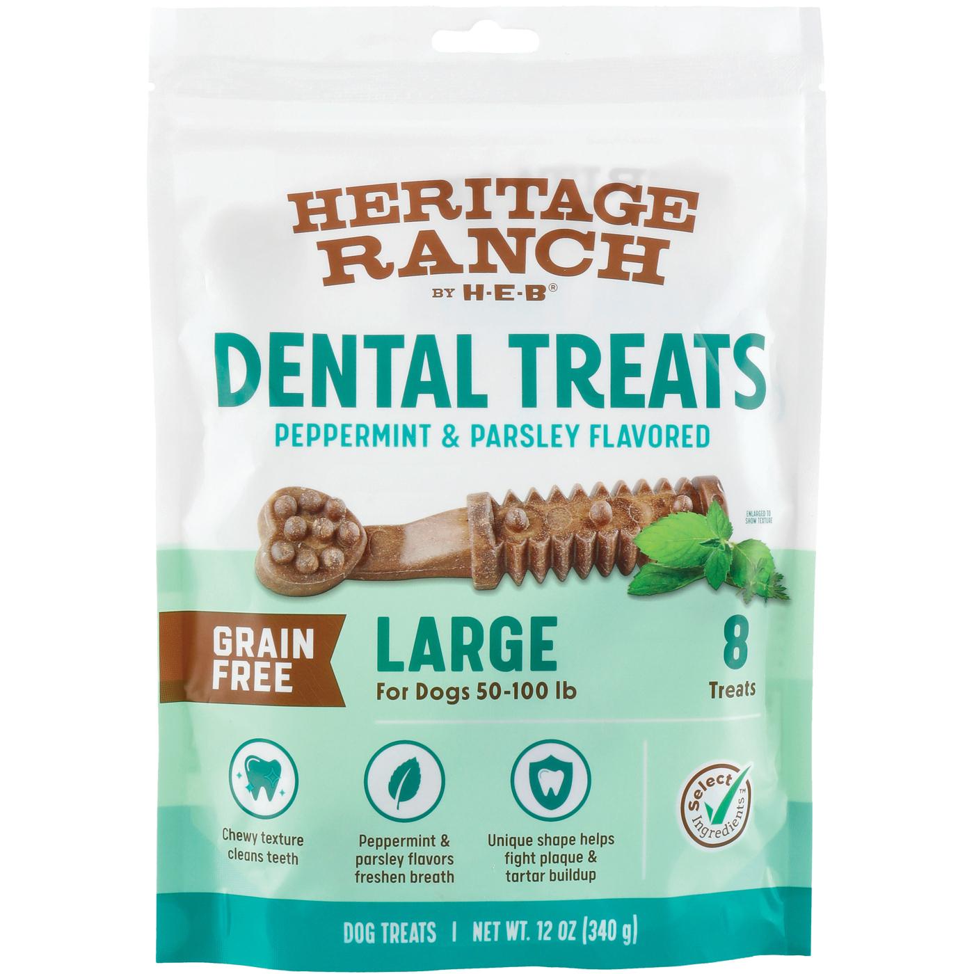 Heritage Ranch by H-E-B Grain Free Peppermint & Parsley Large Breed Dental Dog Treats; image 1 of 2