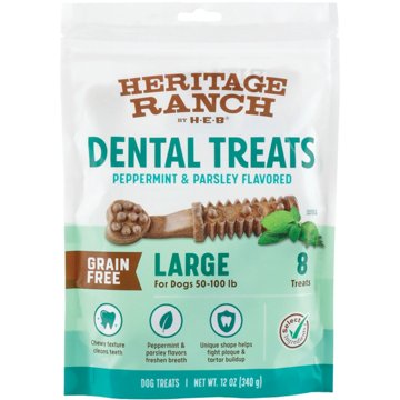 Heritage Ranch by H-E-B Grain Free Peppermint & Parsley Large Breed Dental Dog Treats, 8 ct
