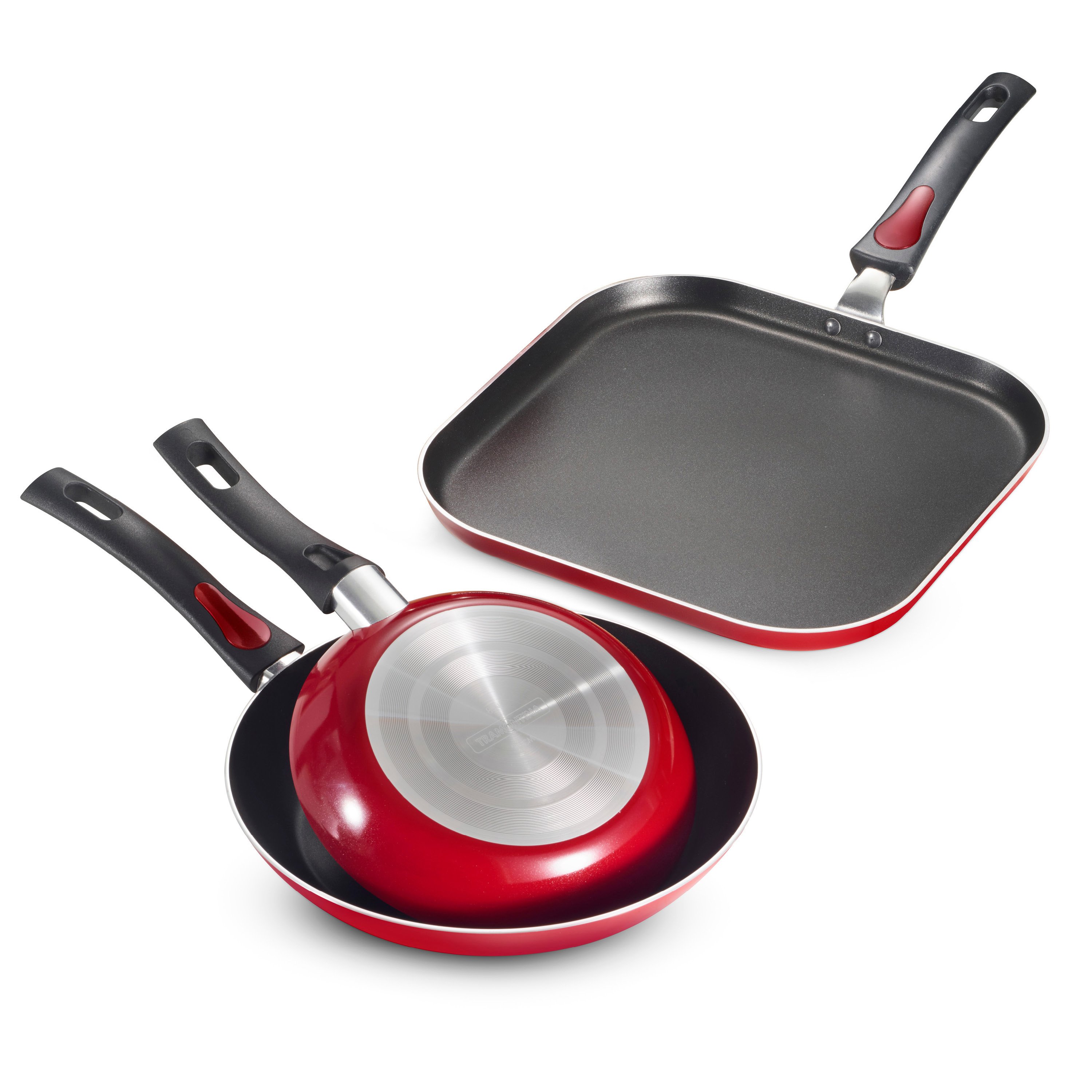 Tramontina Everyday 3 Pieces Aluminum Non-Stick Fry Pan and Griddle Set Metallic Red