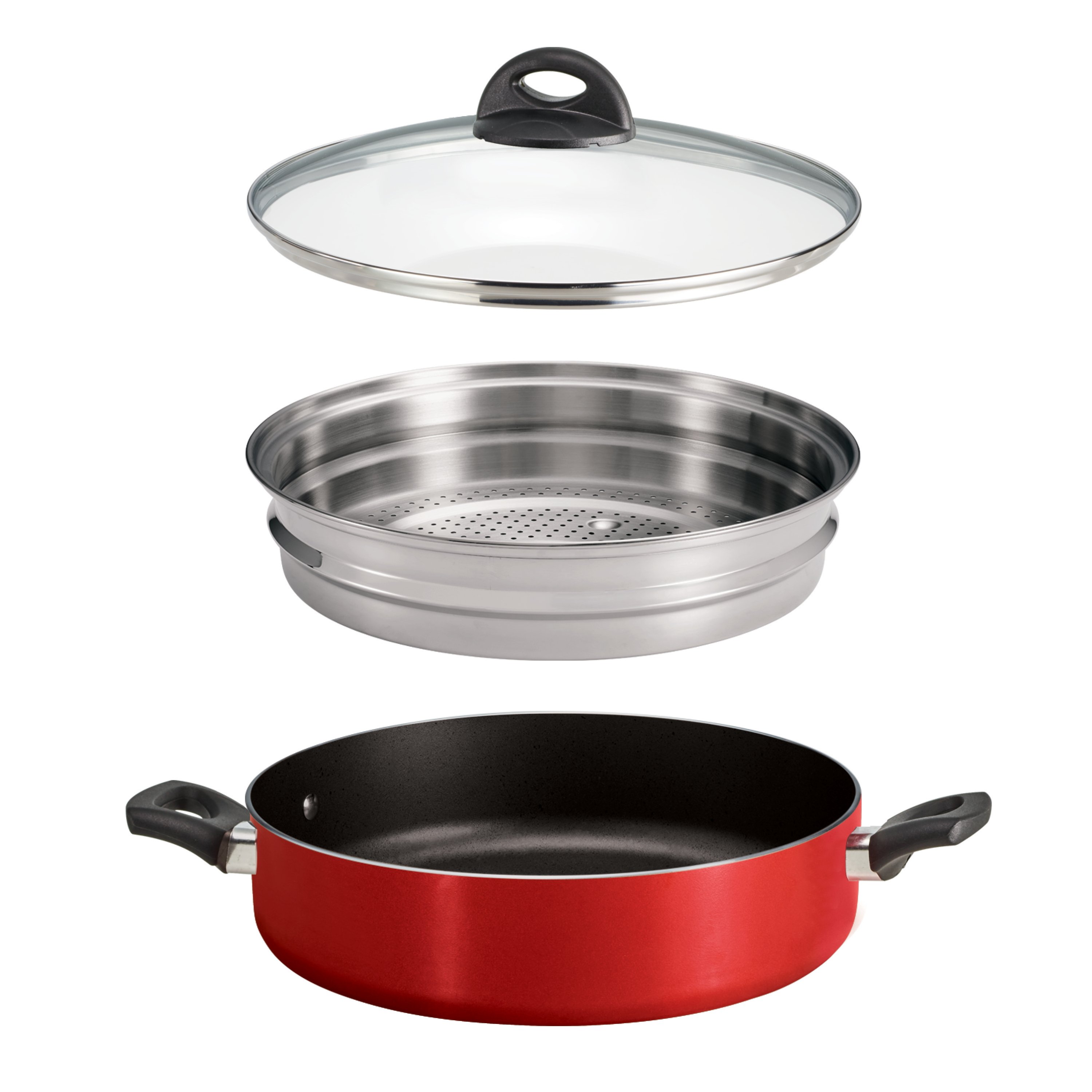 Tramontina Non-Stick Red Covered Pan with Steamer Insert - Shop
