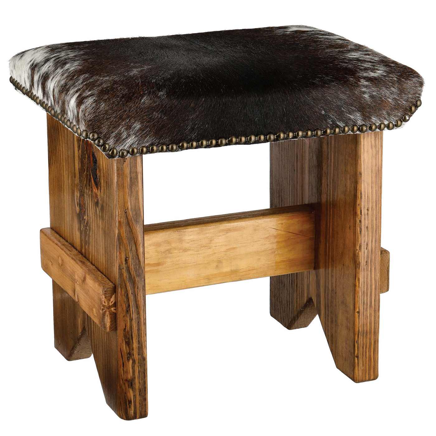 Texas Proud Cowhide Wood Stool - Brown & White; image 1 of 2